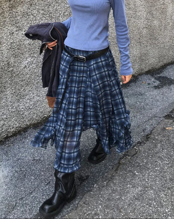 FRILL WAVE CHECK SKIRT